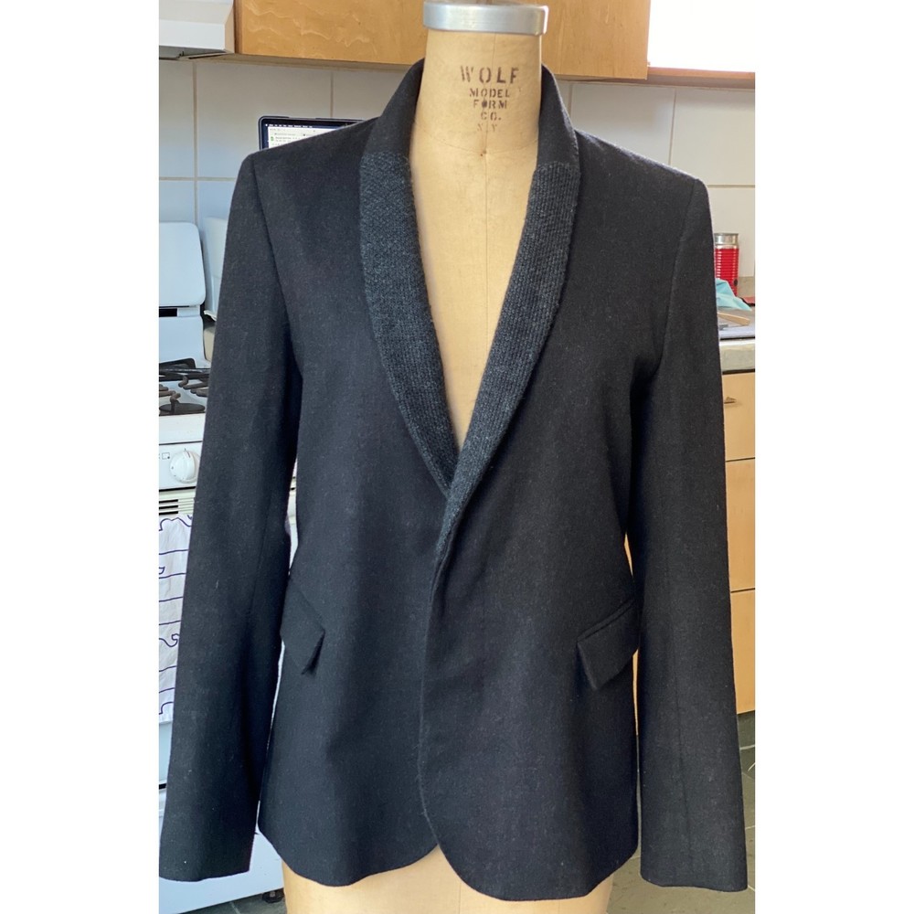 Stephan Schneider Dark Grey Wool Blend Two Button Blazer with Knit Collar SZ 3